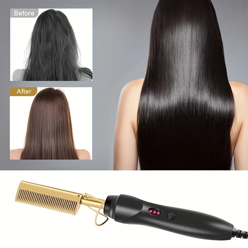Electric Hair Comb 2-in-1, Curling Iron With Dual Use For Electric Straightening, Electric Straightening Comb