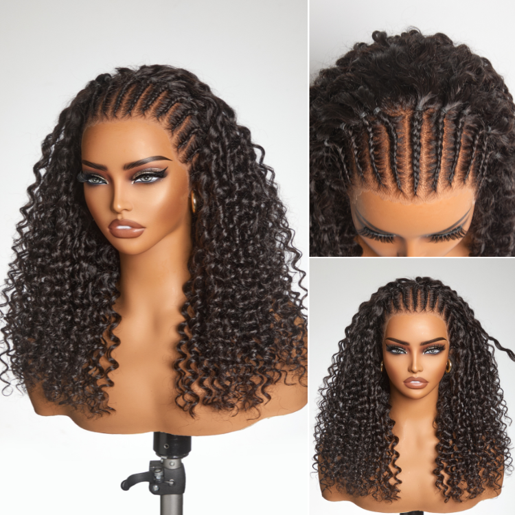 Knotless Fulani Braids Deep Wave Glueless Ear-to-ear 13x4 Frontal HD Lace Wig Human Hair