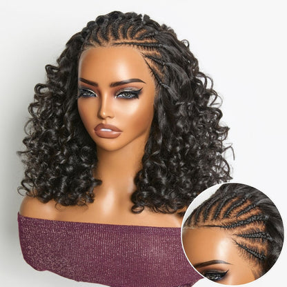 Pre-Braided Bouncy Curly Glueless  13x4 Frontal Lace Wig. 180% Density