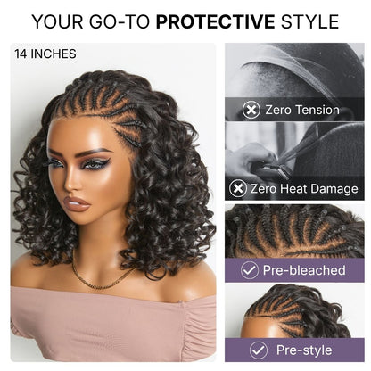Pre-Braided Bouncy Curly Glueless  13x4 Frontal Lace Wig. 180% Density