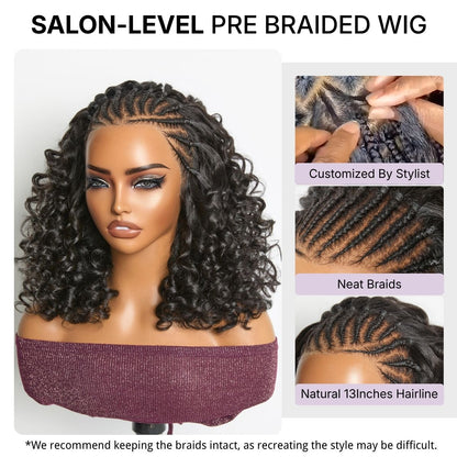 Pre-Braided Bouncy Curly Glueless  13x4 Frontal Lace Wig. 180% Density