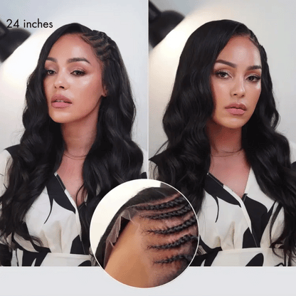 Side Braided Body Wave Glueless Wig 13x6 Frontal HD Lace