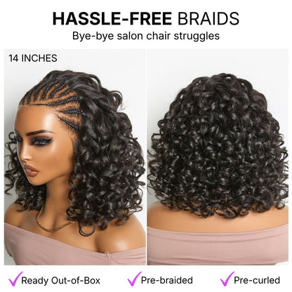 Pre-Braided Bouncy Curly Glueless  13x4 Frontal Lace Wig. 180% Density