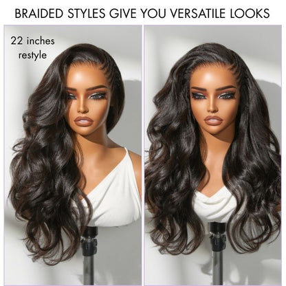 Side Braided Body Wave Glueless Wig 13x6 Frontal HD Lace