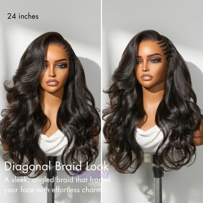 Side Braided Body Wave Glueless Wig 13x6 Frontal HD Lace